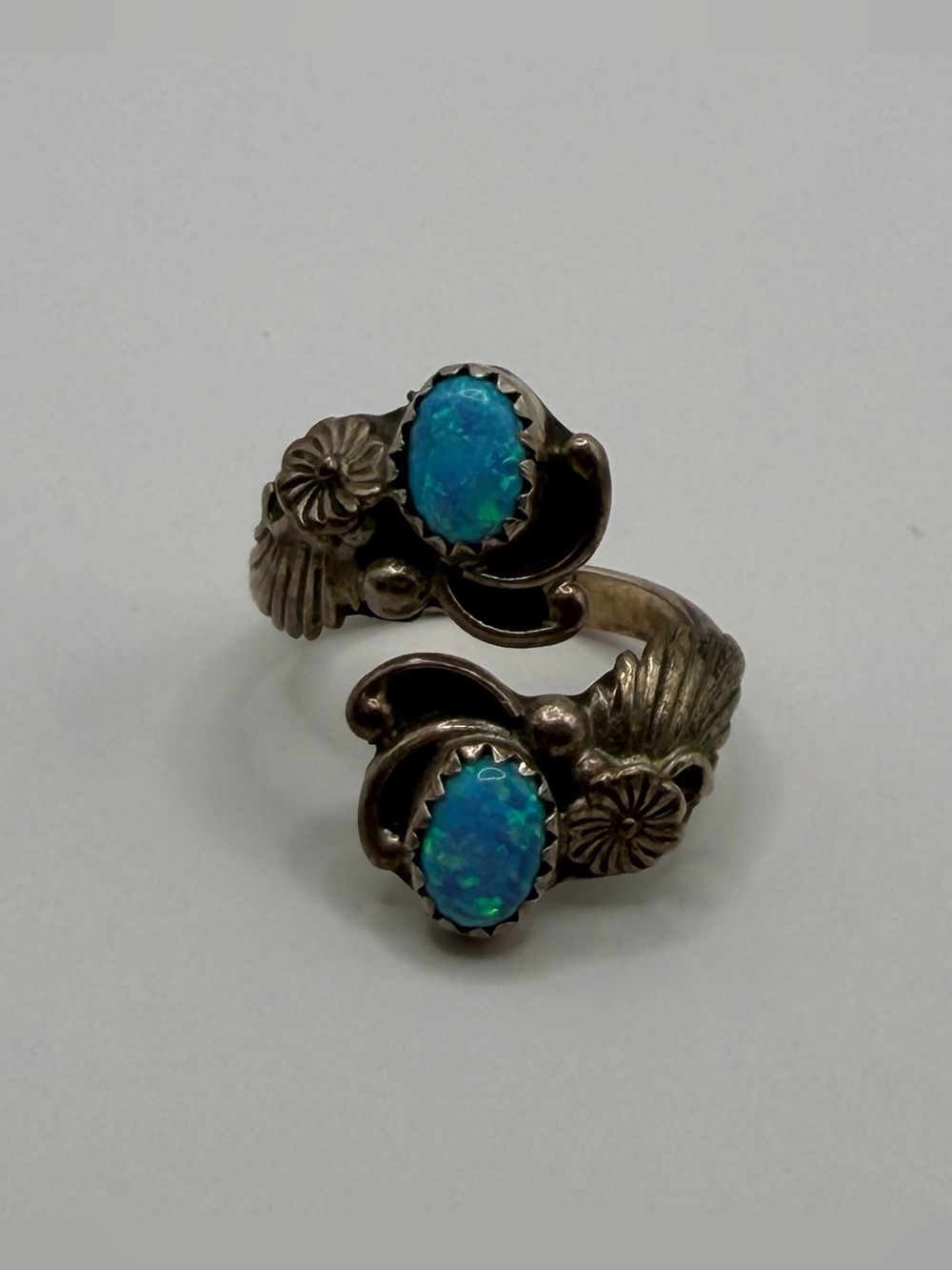 Blue Opal Navajo Ring - Adjustable Sterling Silver 925